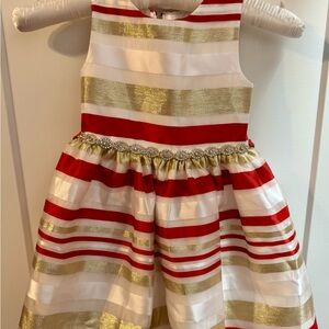 Girls' Striped Dress with Gold Accents